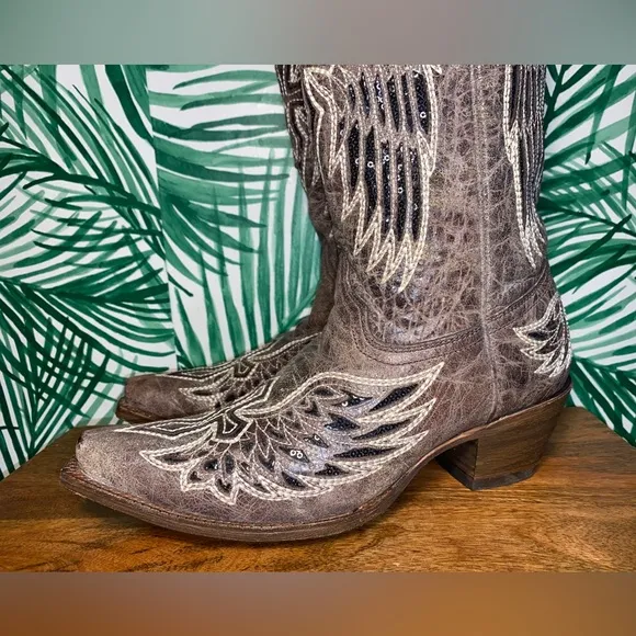 Corral Sequin Wing &amp; Cross Inlay Snip Toe Western Cowboy Boots Women’s 8.5 M