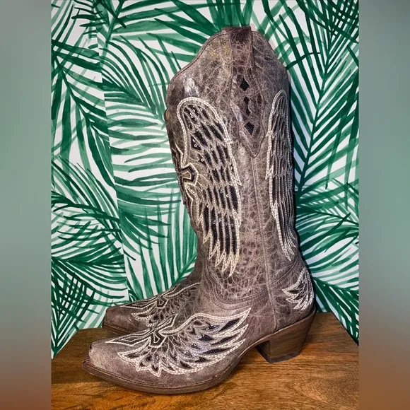 Corral Sequin Wing &amp; Cross Inlay Snip Toe Western Cowboy Boots Women’s 8.5 M