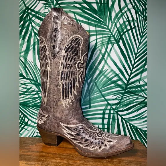 Corral Sequin Wing &amp; Cross Inlay Snip Toe Western Cowboy Boots Women’s 8.5 M