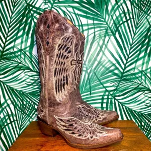 Corral Sequin Wing &amp; Cross Inlay Snip Toe Western Cowboy Boots Women’s 8.5 M