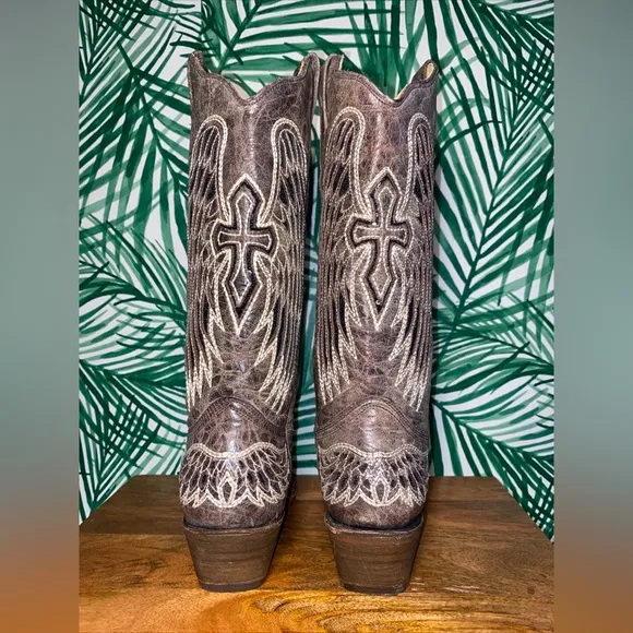 Corral Sequin Wing &amp; Cross Inlay Snip Toe Western Cowboy Boots Women’s 8.5 M