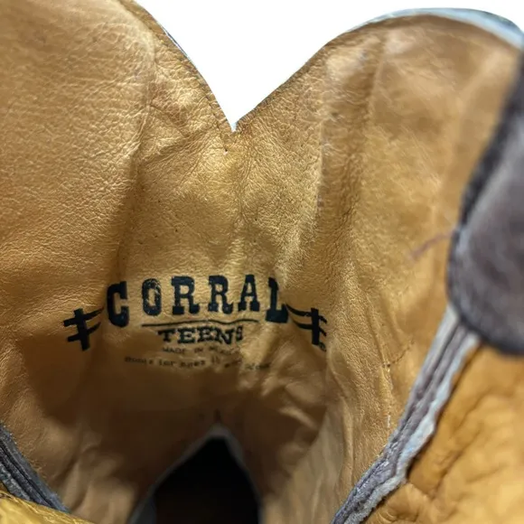 Corral Teens Crater Bone Embroidered Western Boots Square Toe A2773