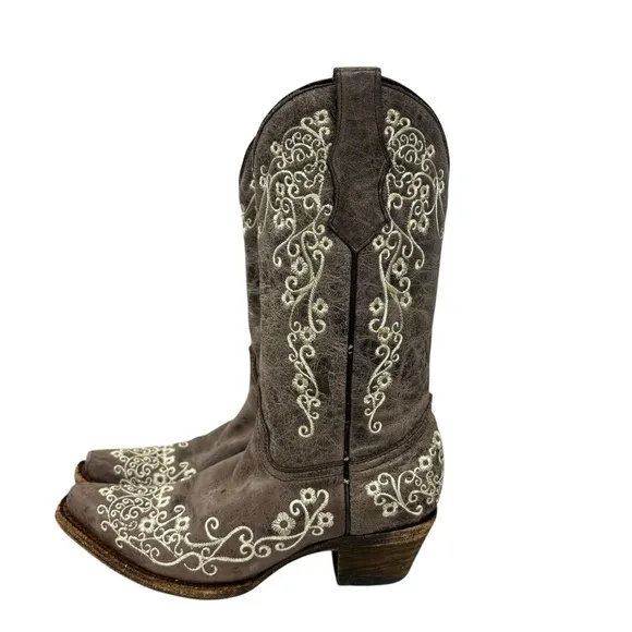 Corral Teens Crater Bone Embroidered Western Boots Square Toe A2773