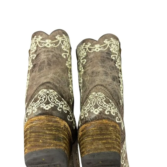 Corral Teens Crater Bone Embroidered Western Boots Square Toe A2773