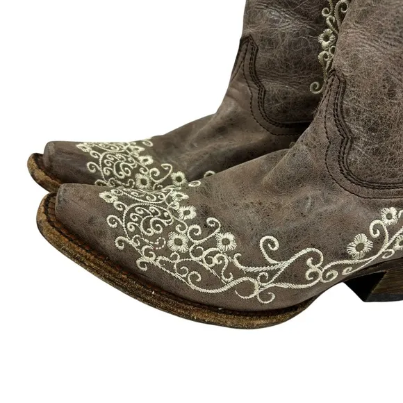 Corral Teens Crater Bone Embroidered Western Boots Square Toe A2773