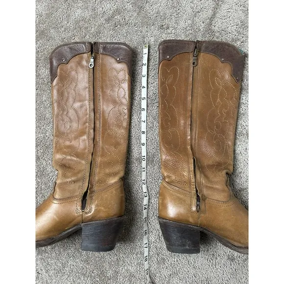 Corral VTG Brown Embroidery‎ Studs Leather Round Toe Western Boots Womens 8 M
