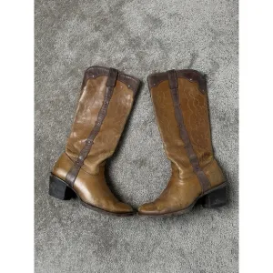 Corral VTG Brown Embroidery‎ Studs Leather Round Toe Western Boots Womens 8 M