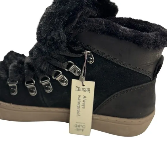 COUGAR Daniel Black Suede with Fur Trim and Lace-Up Winter Boot | US 6 | EU 36