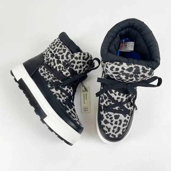 Cougar Wink Boots Womens Size 6 Gray Black Leopard Lace Up Waterproof NWT