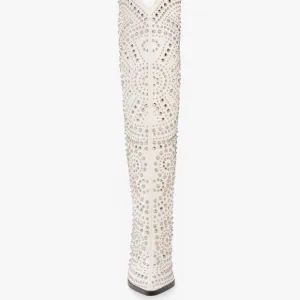 Cowboy Boots Studded Rivets Knee High Block Heels Western Wedding Dress Shoes
