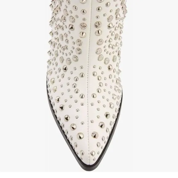 Cowboy Boots Studded Rivets Knee High Block Heels Western Wedding Dress Shoes