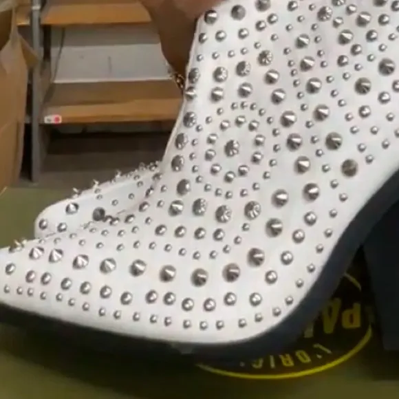 Cowboy Boots Studded Rivets Knee High Block Heels Western Wedding Dress Shoes