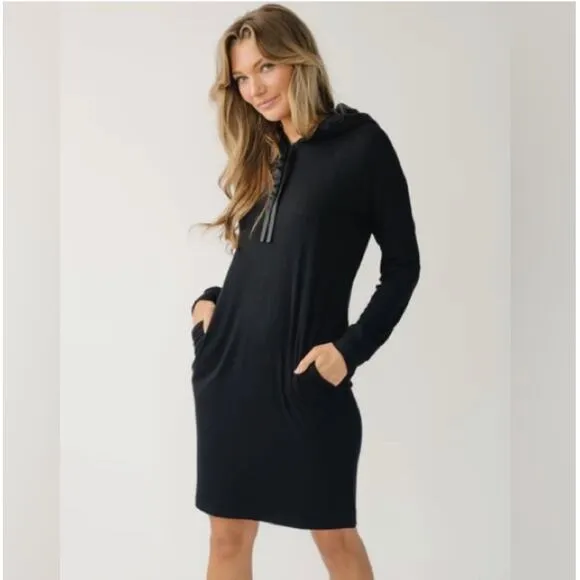 Cozy earth rib knit hoodie dress M black