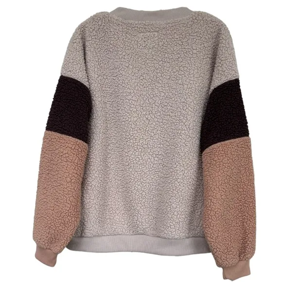 Cozy Fleece Sherpa Pullover Long Sleeve Shirt Rose Pink Mauve Brown Size XLarge