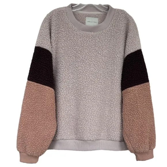 Cozy Fleece Sherpa Pullover Long Sleeve Shirt Rose Pink Mauve Brown Size XLarge