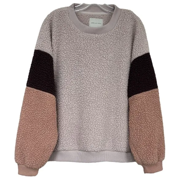 Cozy Fleece Sherpa Pullover Long Sleeve Shirt Rose Pink Mauve Brown Size XLarge