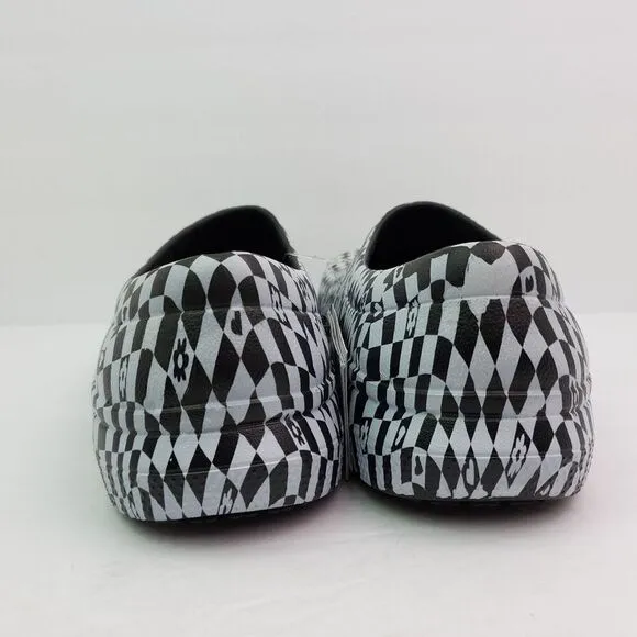 Crocs Adult On The Clock Mens Size 12 Black White Graphic SlipOn Clog Work Shoes