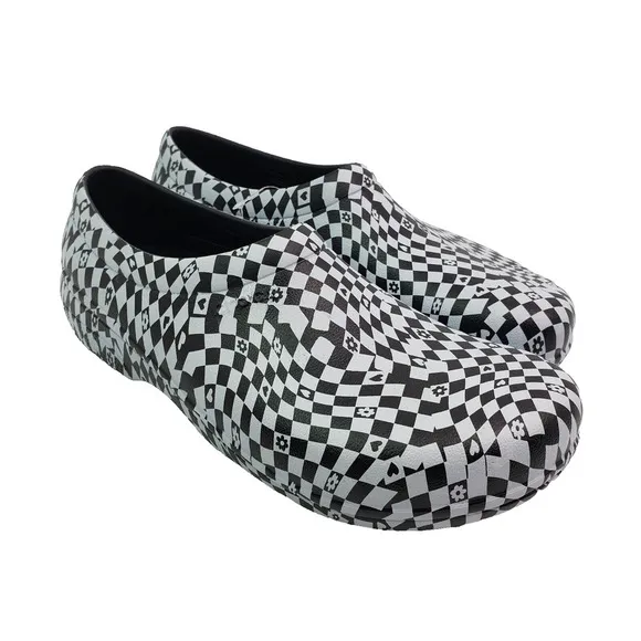 Crocs Adult On The Clock Mens Size 12 Black White Graphic SlipOn Clog Work Shoes