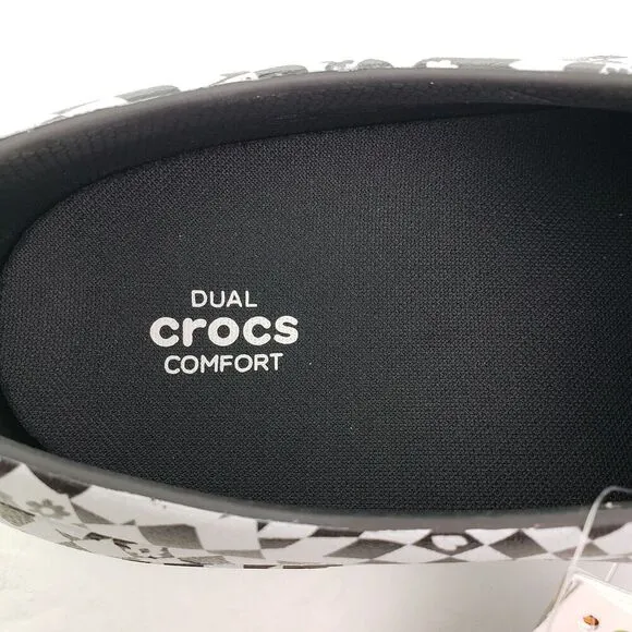 Crocs Adult On The Clock Mens Size 12 Black White Graphic SlipOn Clog Work Shoes