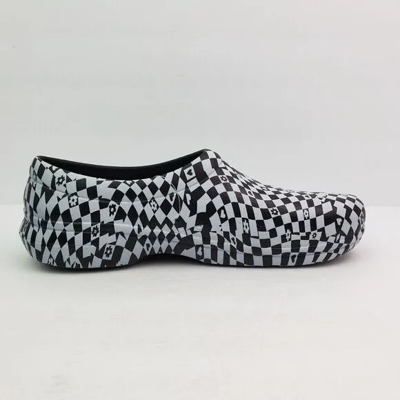 Crocs Adult On The Clock Mens Size 12 Black White Graphic SlipOn Clog Work Shoes