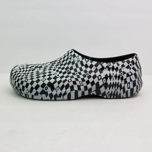 Crocs Adult On The Clock Mens Size 12 Black White Graphic SlipOn Clog Work Shoes