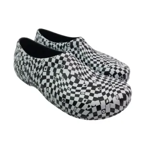 Crocs Adult On The Clock Mens Size 12 Black White Graphic SlipOn Clog Work Shoes