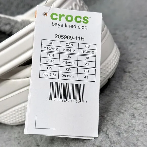 Crocs Baya Lined Mens Size 10 Slip On Clog Shoes White Comfort 205969-11Η