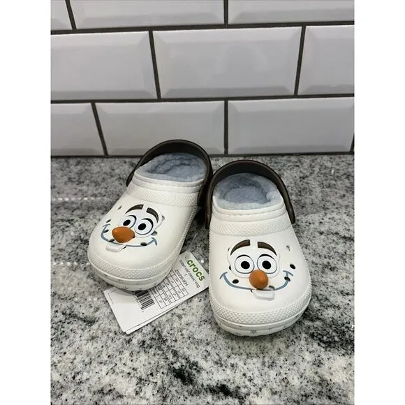 Crocs Disney Frozen Olaf Fleece Lined Shoes Clog Classic  Size C 9 White Snowman