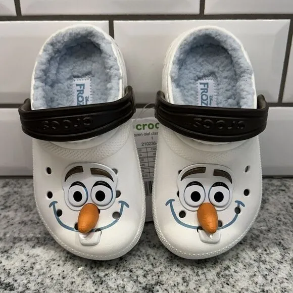 Crocs Disney Frozen Olaf Fleece Lined Shoes Clog Classic  Size C 9 White Snowman