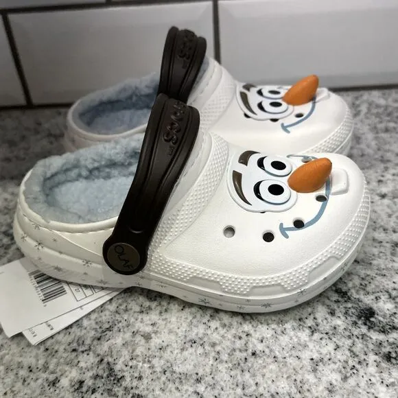 Crocs Disney Frozen Olaf Fleece Lined Shoes Clog Classic  Size C 9 White Snowman