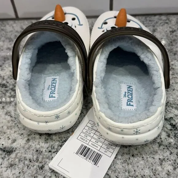 Crocs Disney Frozen Olaf Fleece Lined Shoes Clog Classic  Size C 9 White Snowman