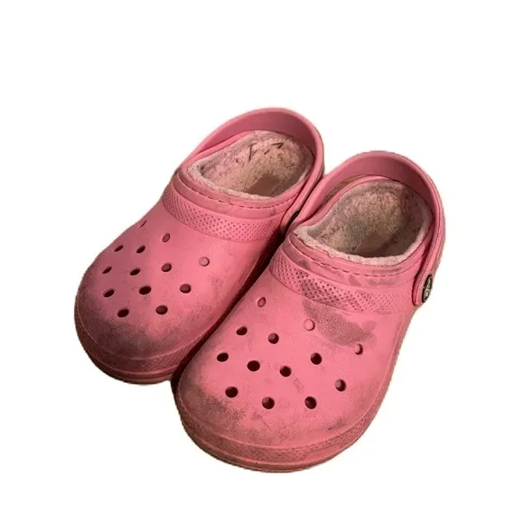 Crocs Pink Fleece Lined Sandals Shoes Sz 12 Kids Girls Youth