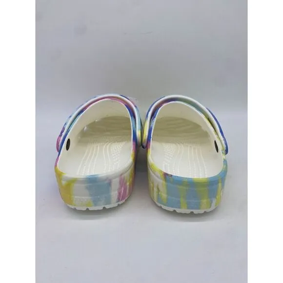 Crocs Tie Dye Mens 9 Women 11 Yellow Multi Color Slip On Clogs Shoes Comfort NEW