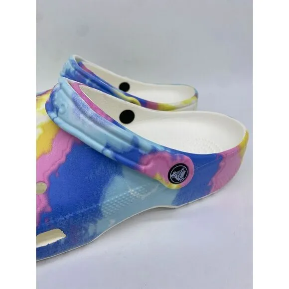 Crocs Tie Dye Mens 9 Women 11 Yellow Multi Color Slip On Clogs Shoes Comfort NEW