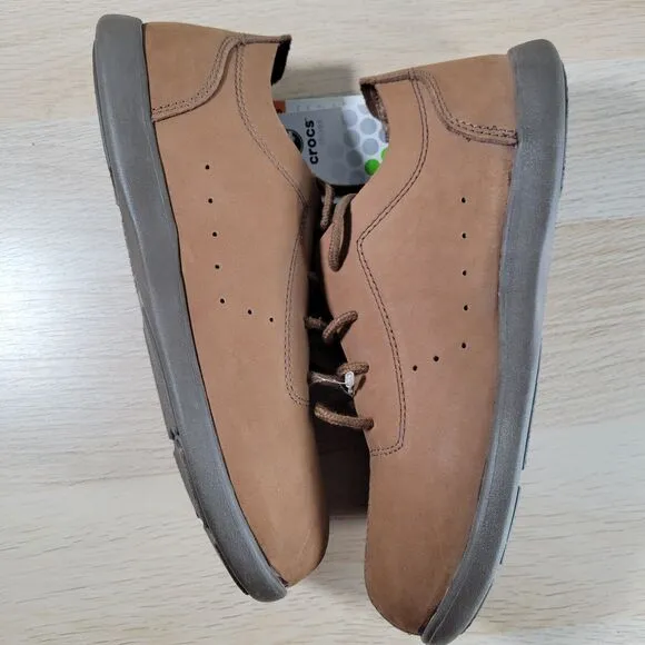CROCS Venture Brown Leather Walking Shoes Mens Size 7 Chocolate Sneakers Comfort