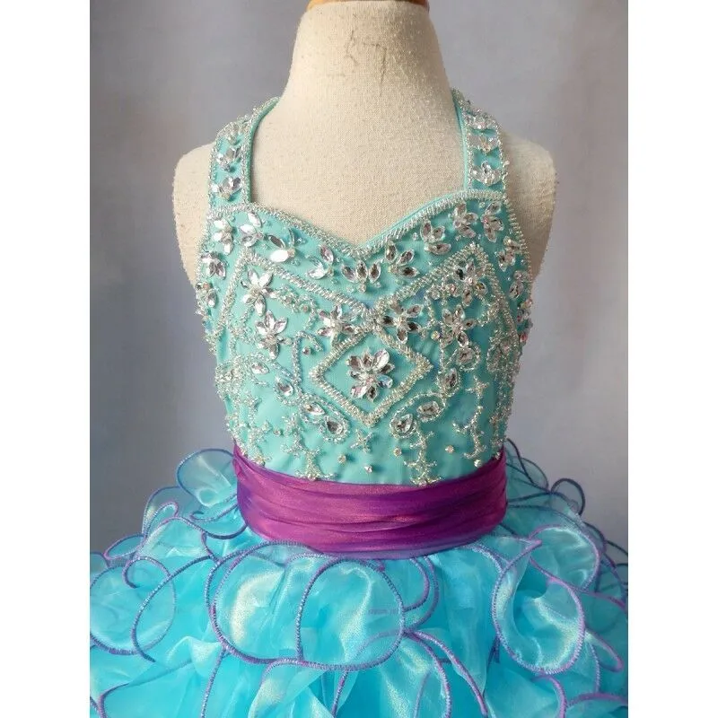 Custom Made Little Girl Halter Glitz Long Pageant Dress