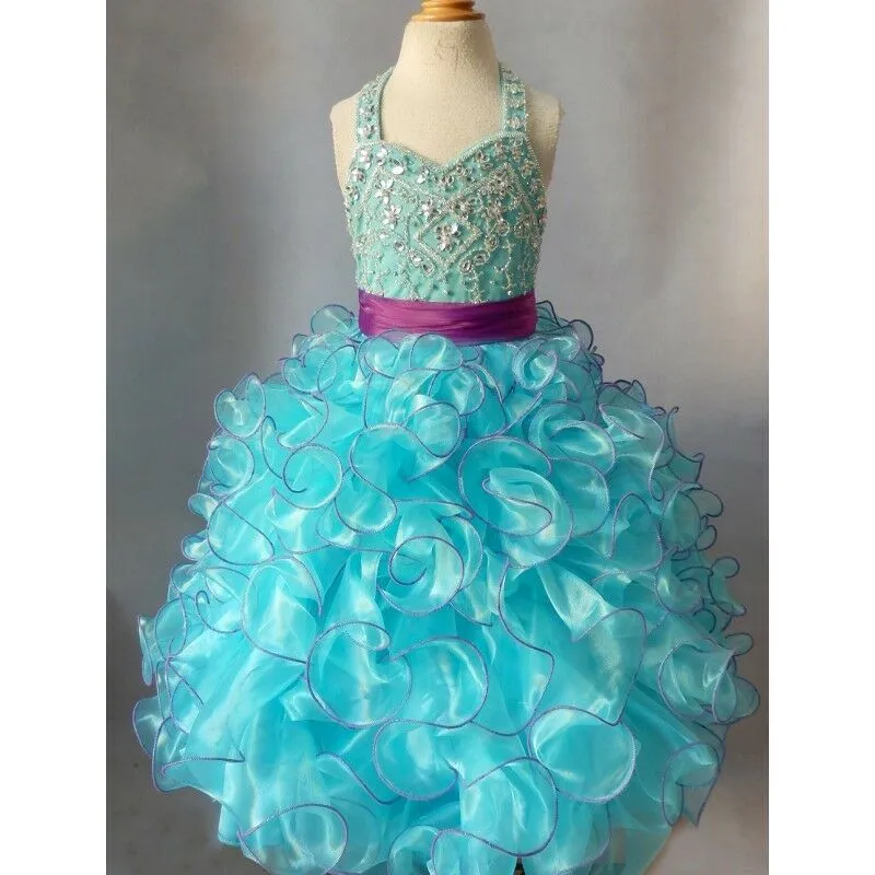 Custom Made Little Girl Halter Glitz Long Pageant Dress