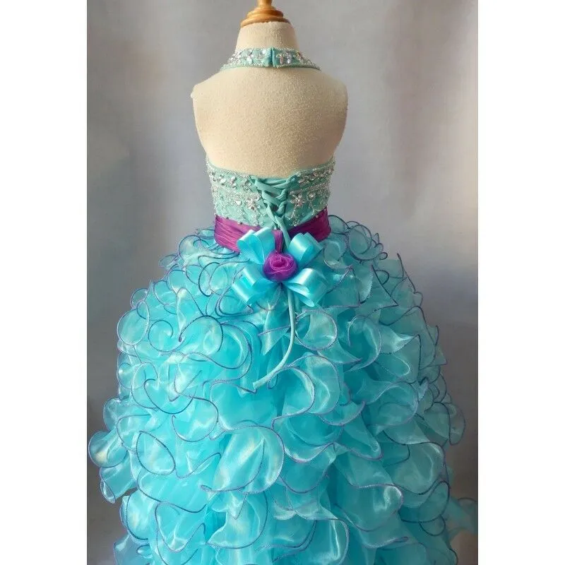 Custom Made Little Girl Halter Glitz Long Pageant Dress
