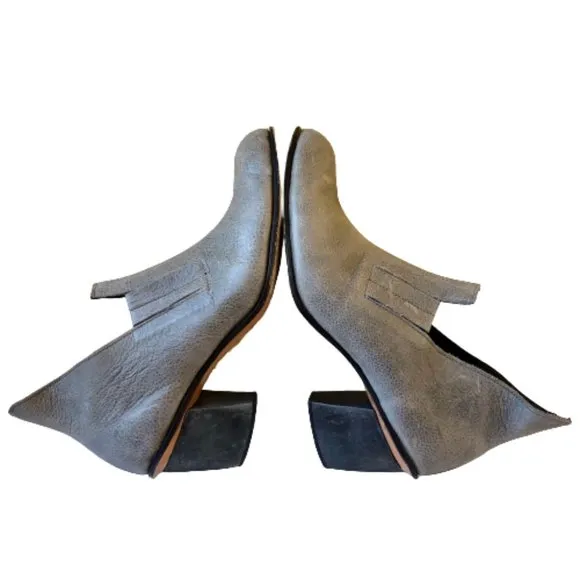 Cydwoq Gray Leather Hand Crafted Booties Heels Boots Victorian Swoop
