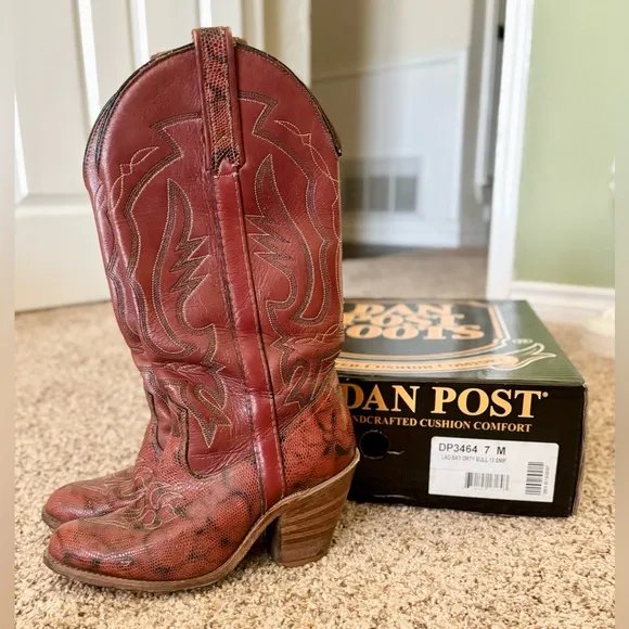 Dan Post Vintage Western Boots DP3464 Lad Bay Dirty Bull 13 Snip Toe | Size 7