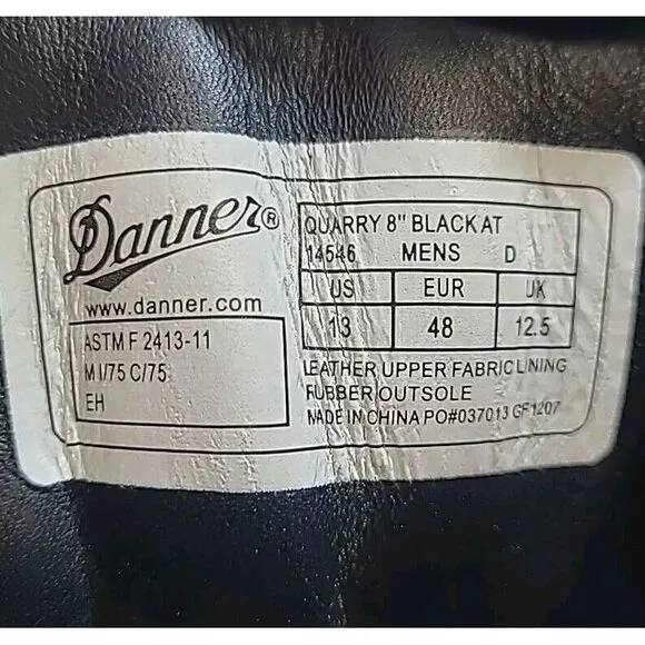 DANNER QUARRY 8&quot; Black AT 14546 Steel-Toe Boots  Pre-Owned Sz 13 D