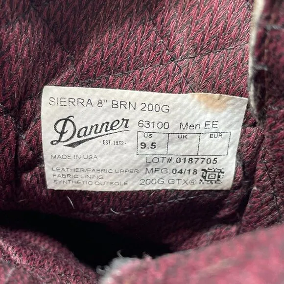 Danner Sierra 8&quot; 200G GoreTex Hunting Work Boot Men's Size 9.5 EE WIDE *PICS*