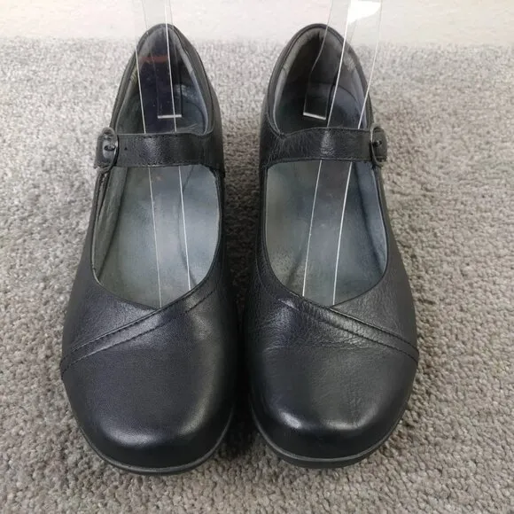 Dansko Fawna Mary Jane Womens 38 EU Comfort Shoes Black Leather Wedge Casual