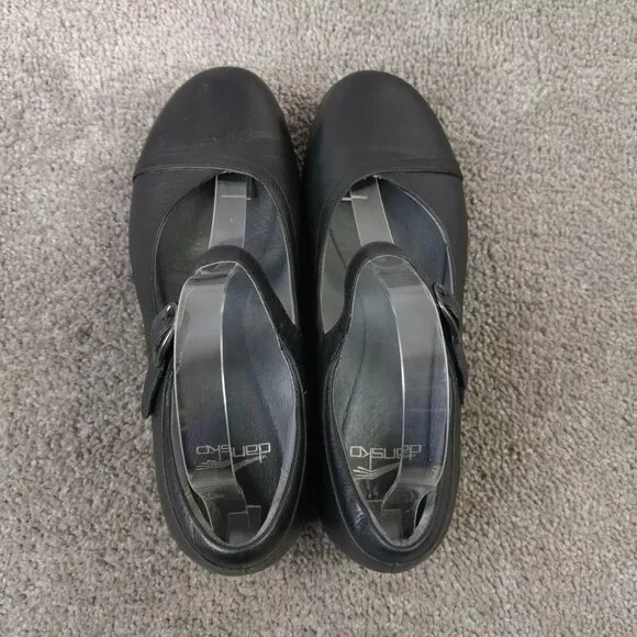 Dansko Fawna Mary Jane Womens 38 EU Comfort Shoes Black Leather Wedge Casual