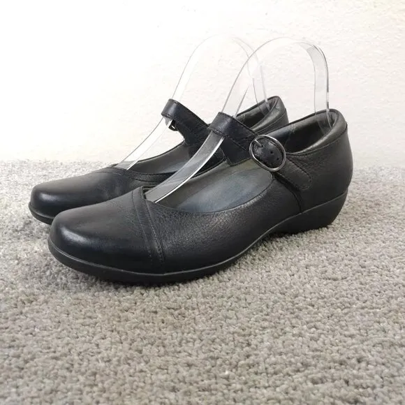 Dansko Fawna Mary Jane Womens 38 EU Comfort Shoes Black Leather Wedge Casual