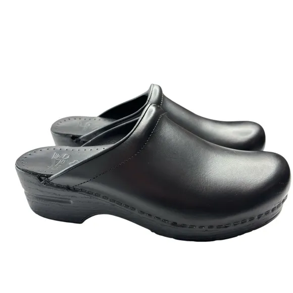 Dansko Womens Black Leather Clog Mules 39 US 8.5 / 9 Professionally Comfort Shoe