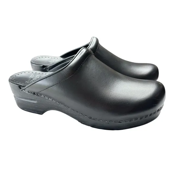 Dansko Womens Black Leather Clog Mules 39 US 8.5 / 9 Professionally Comfort Shoe