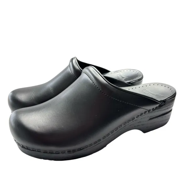 Dansko Womens Black Leather Clog Mules 39 US 8.5 / 9 Professionally Comfort Shoe