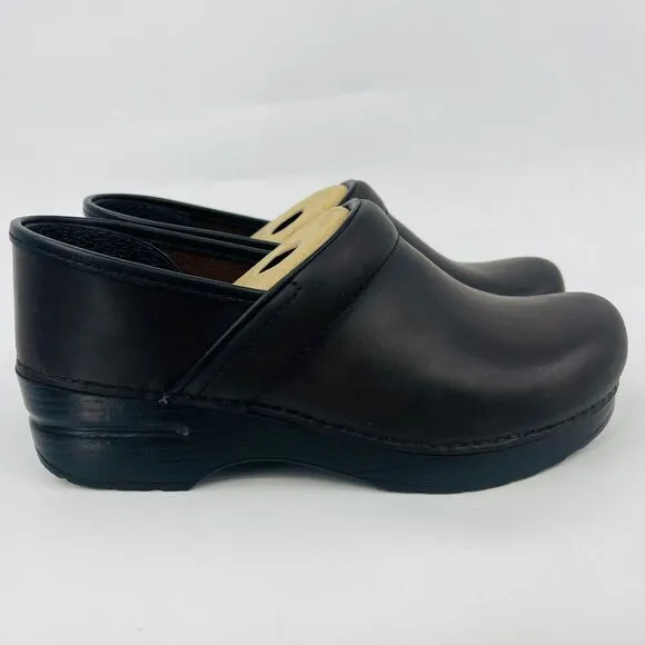 DANSKO WOMENS PROFESSIONAL 206-780202 ANTIQUE BROWN/BLACK LEATHER CLOGS SIZE7.5B