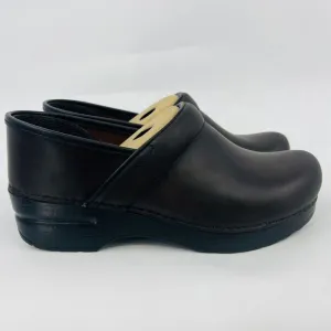 DANSKO WOMENS PROFESSIONAL 206-780202 ANTIQUE BROWN/BLACK LEATHER CLOGS SIZE7.5B